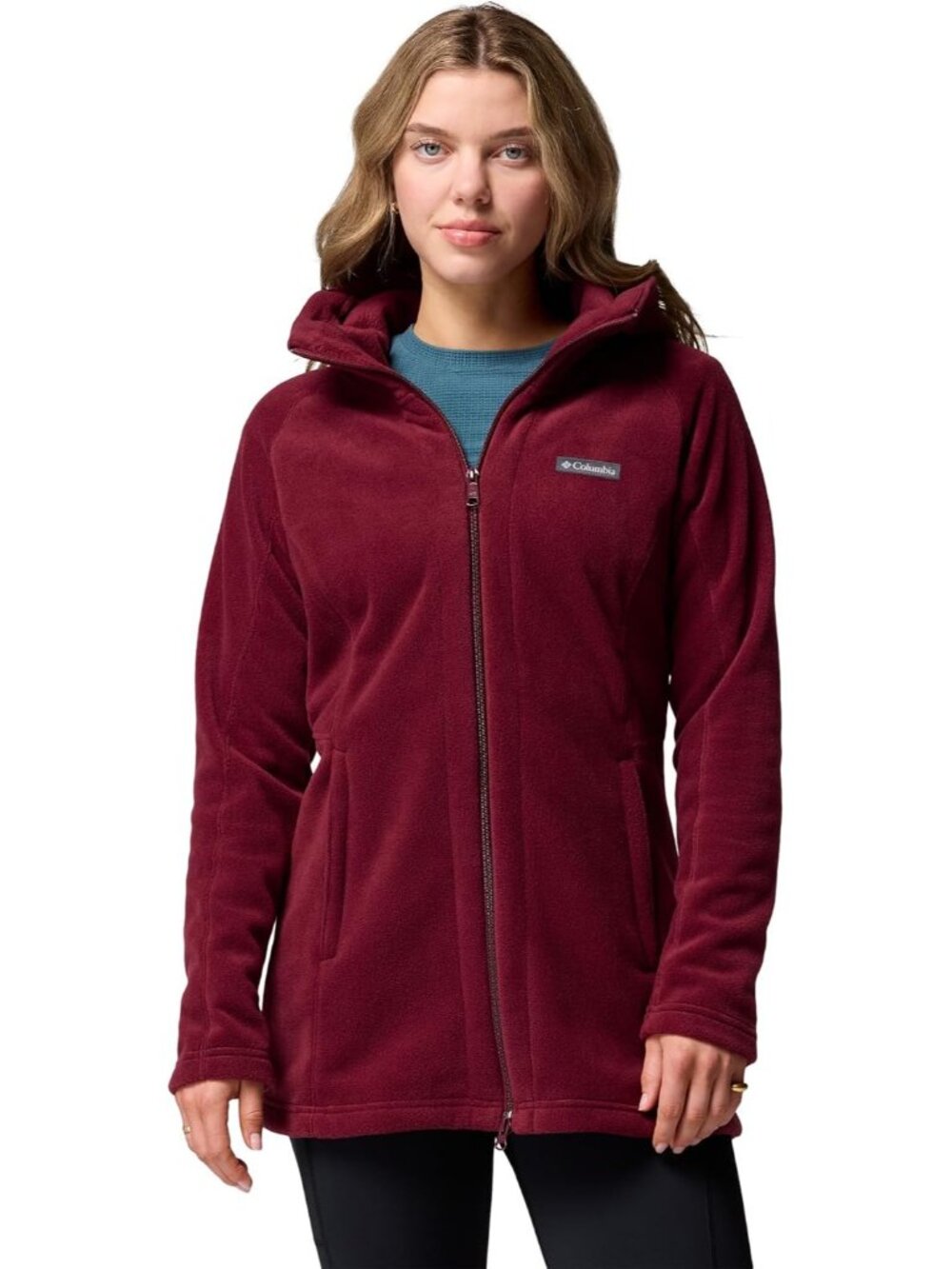 Columbia Women's Rich Wine Benton Spring Long Hoodie Fleece Lined Hand Pockets